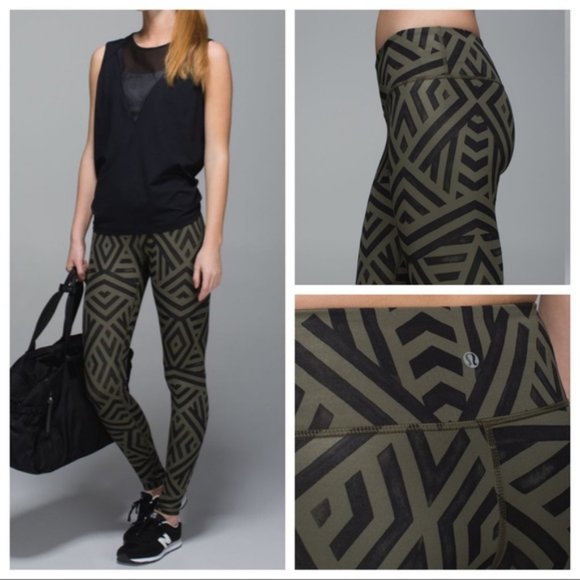 lululemon athletica Pants - Lululemon Leggings chevron shuffle fatigue green + black